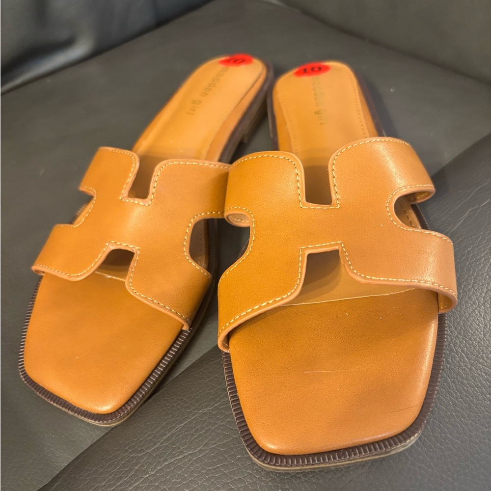 Madden Girl Tan Slide Sandals